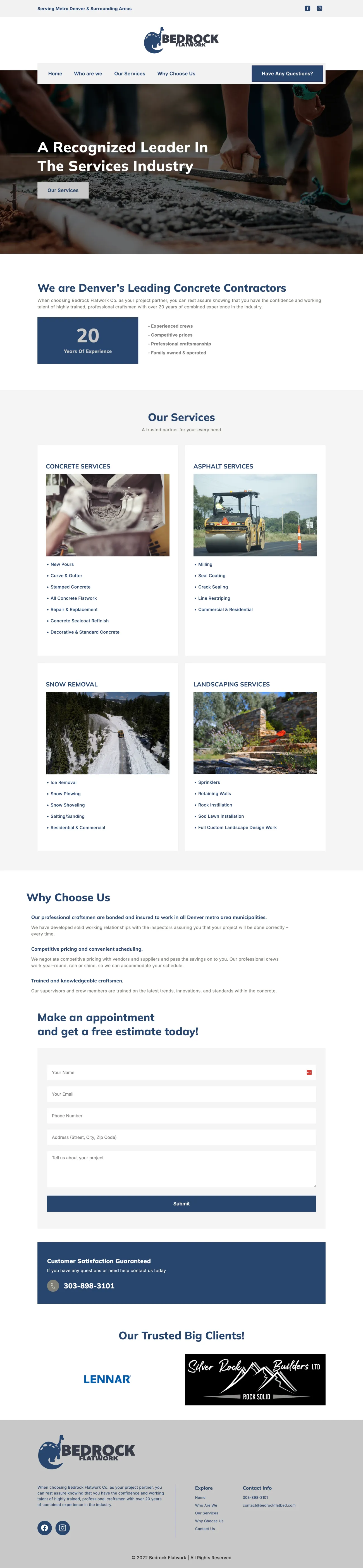 Bedrock Flatwork Webflow site — full homepage screenshot